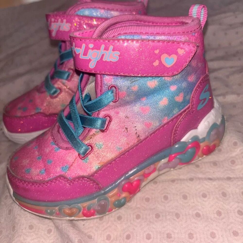 Skechers S-Lights Eternal Heart Lights Whimsical Nostalgic Boots toddler size 9 - Picture 2 of 11
